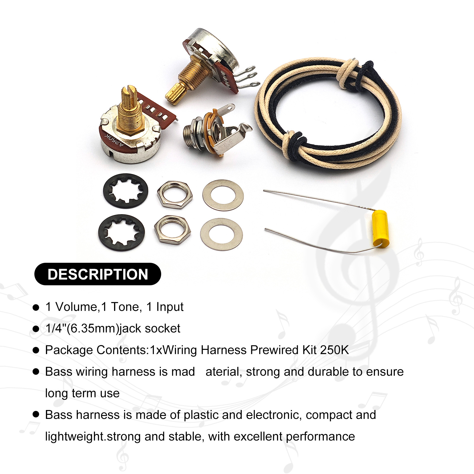 Diy Guitar Electronics Kit - Bass Guitar Wiring Harness 1 Volume
